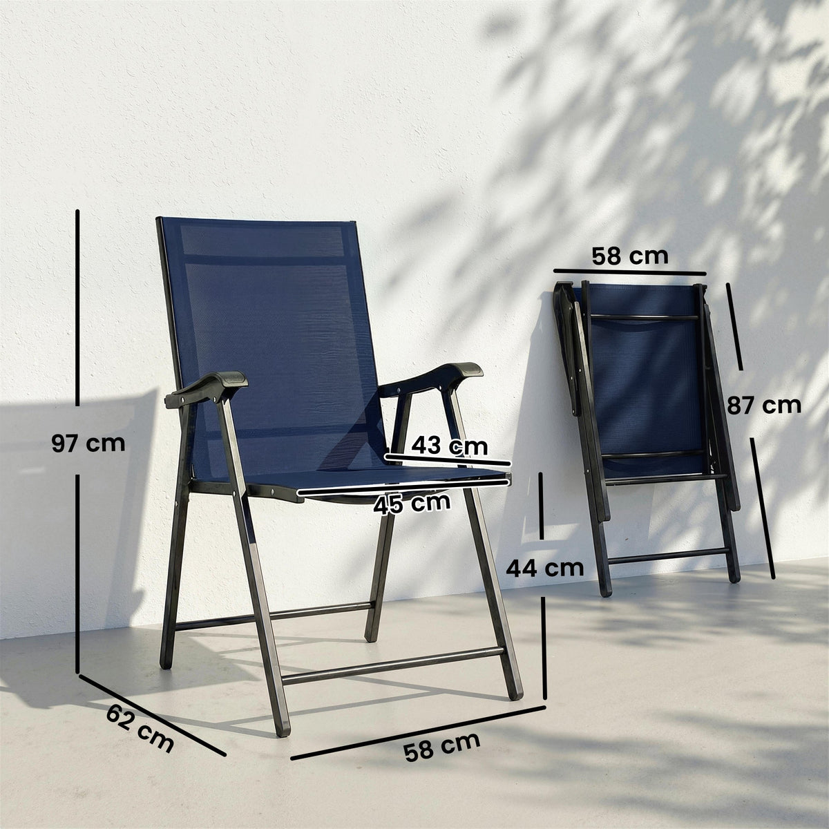 Set of 2 Folding Garden Chairs with High Back and Armrests, Navy Blue — product view 5