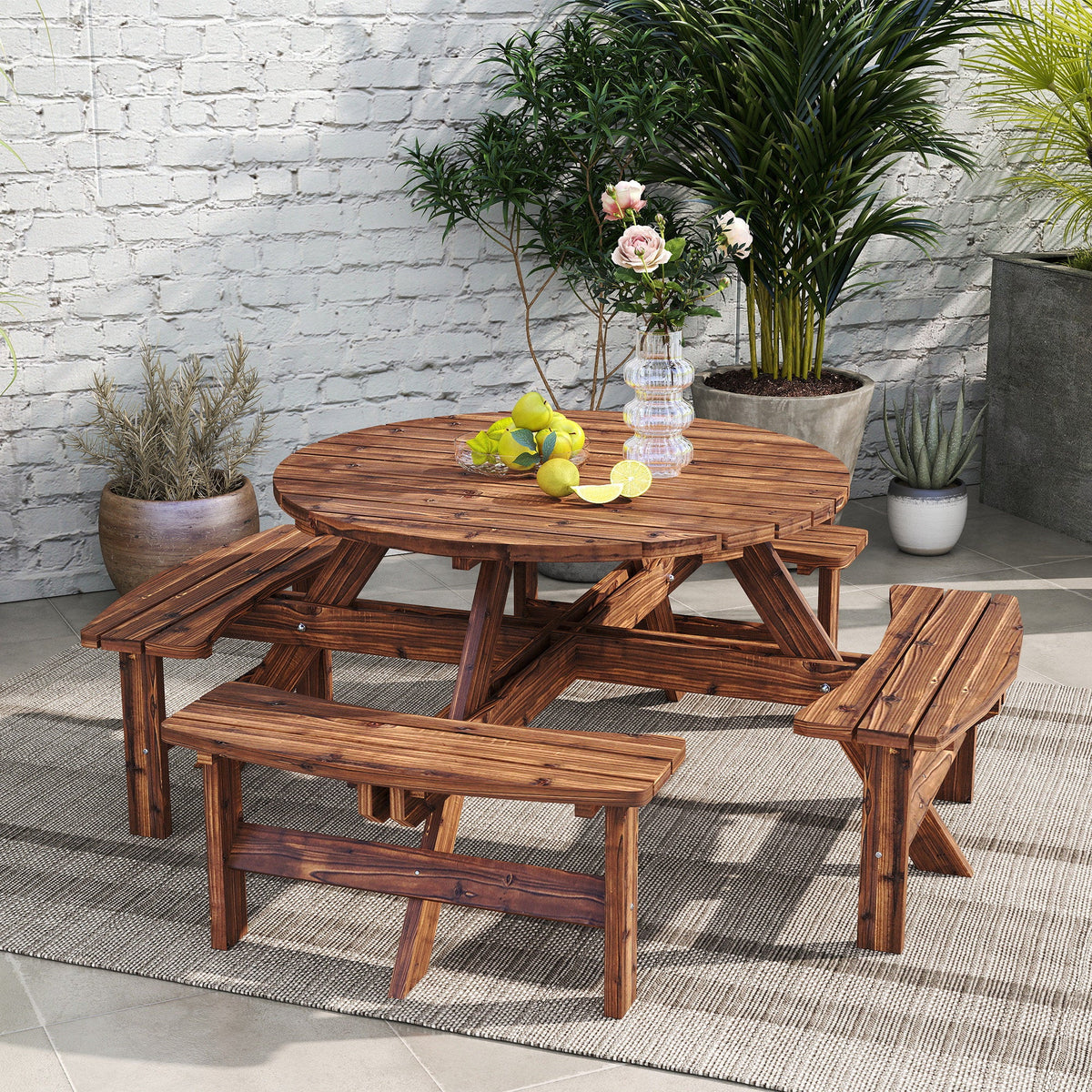 8 Seater Wooden Garden Picnic Table Set with Matching Bench, Tan — product view 4