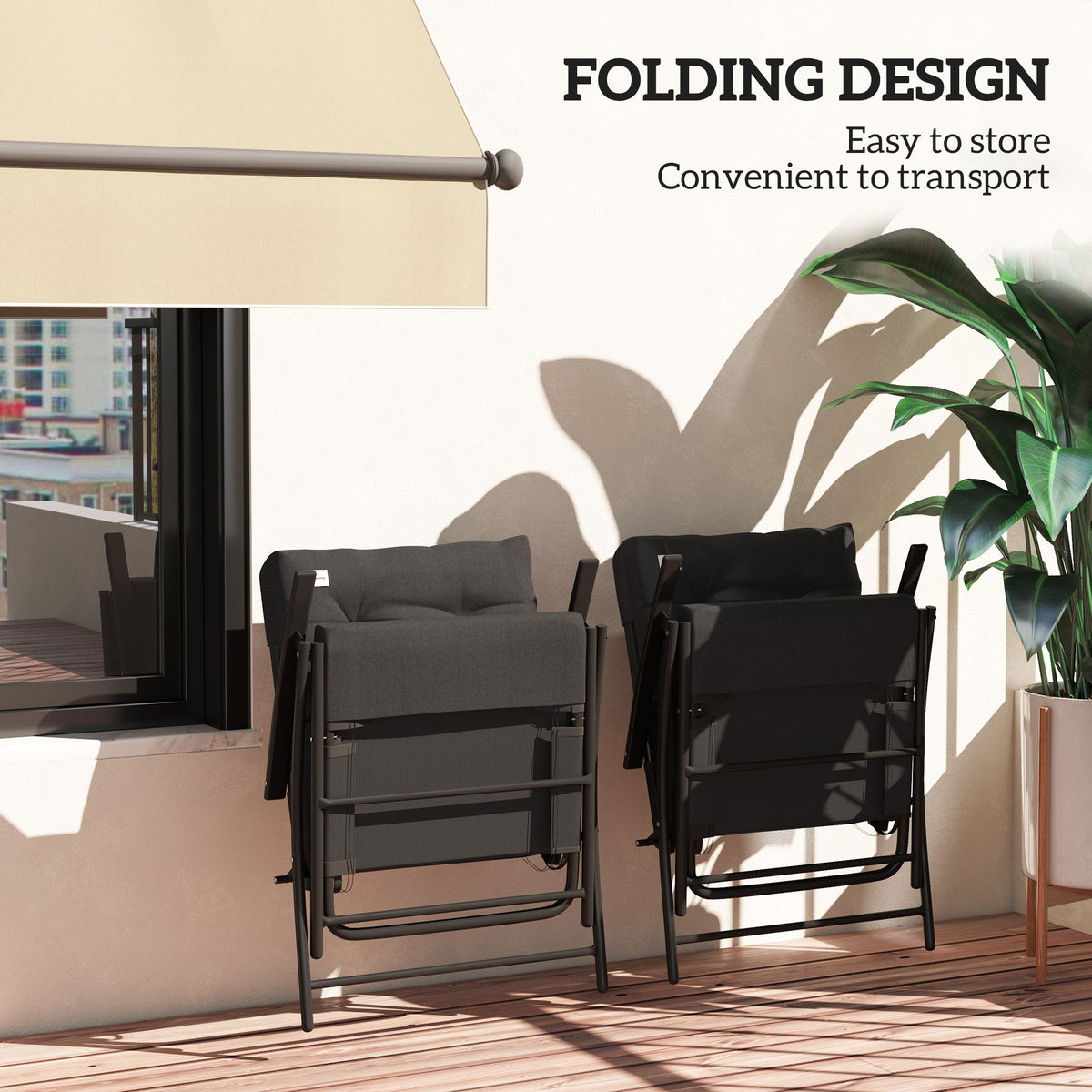 Set of 2 Folding Outdoor Dining Chairs with Adjustable Backrest, Black — product view 6