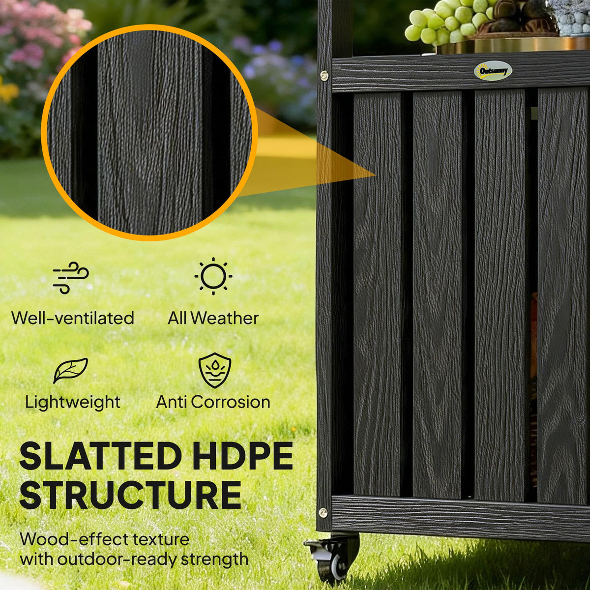 Outdoor Bar Cart with Storage Cabinet, Black — product view 7