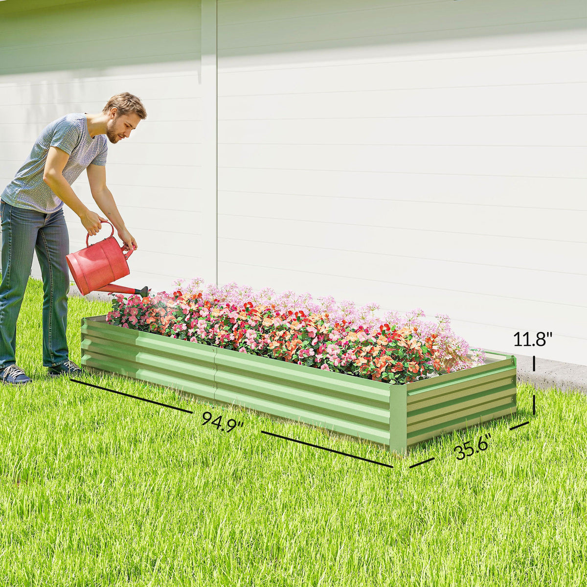 Galvanized Raised Garden Bed 8' x 3' x 1' for Vegetables, Flowers & Herbs, Light Green — product view 5