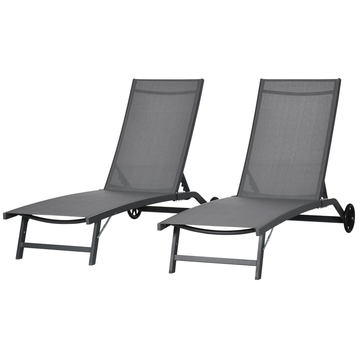 Set of 2 Outdoor Lounge Chairs with Wheels and Mesh Seat, Dark Grey — product view 2