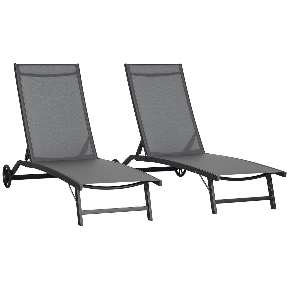 Set of 2 Outdoor Lounge Chairs with Wheels and Mesh Seat, Dark Grey — product view 1