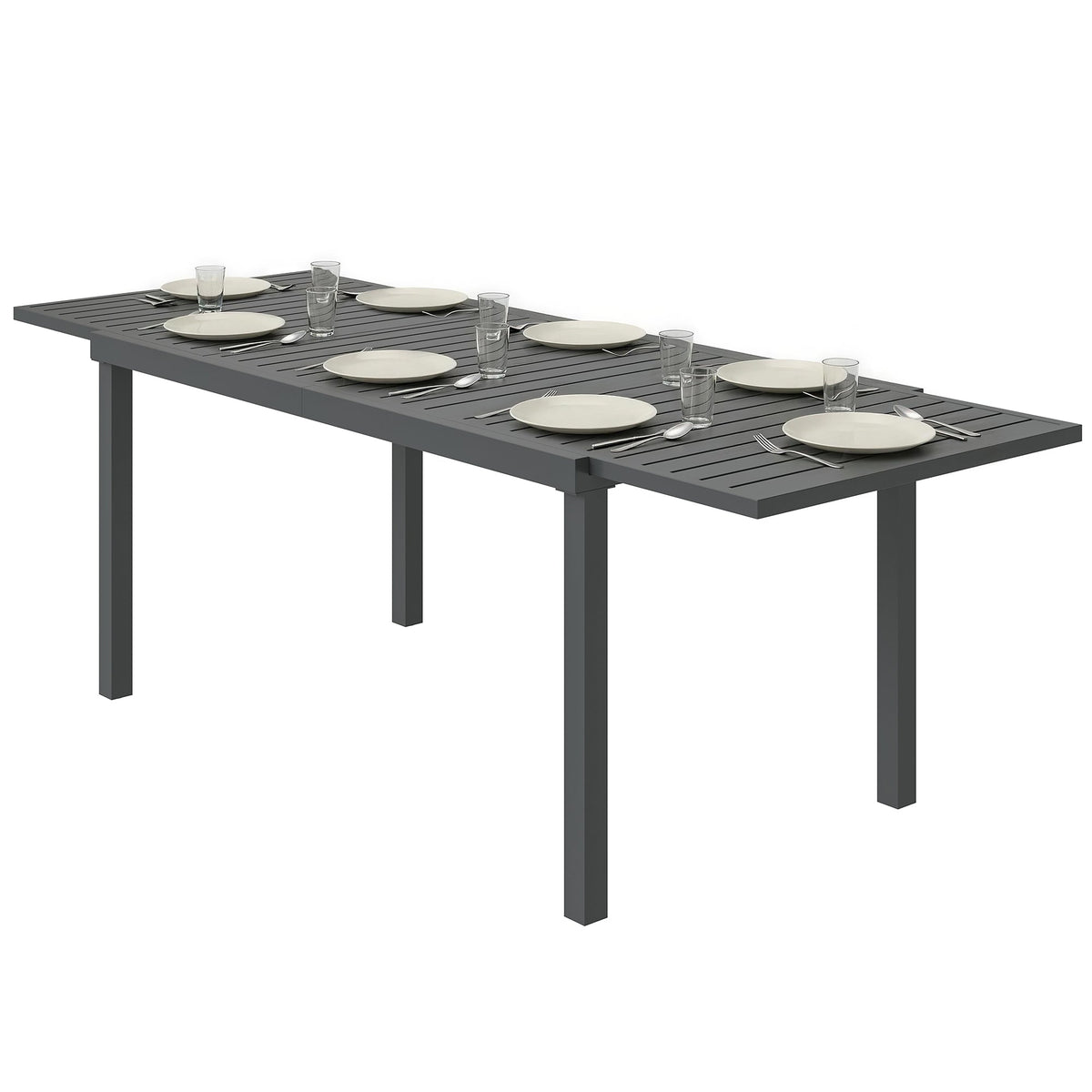 150/225 x 85 x 75 cm Extending Garden Table for 6-8, Dark Grey — product view 2