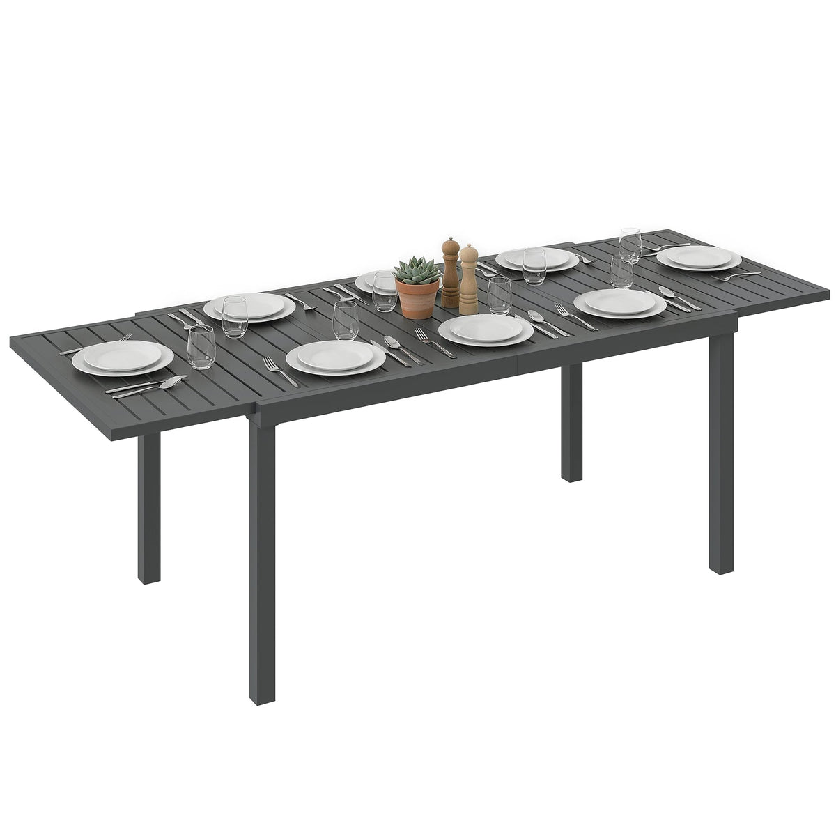 150/225 x 85 x 75 cm Extending Garden Table for 6-8, Dark Grey — product view 1