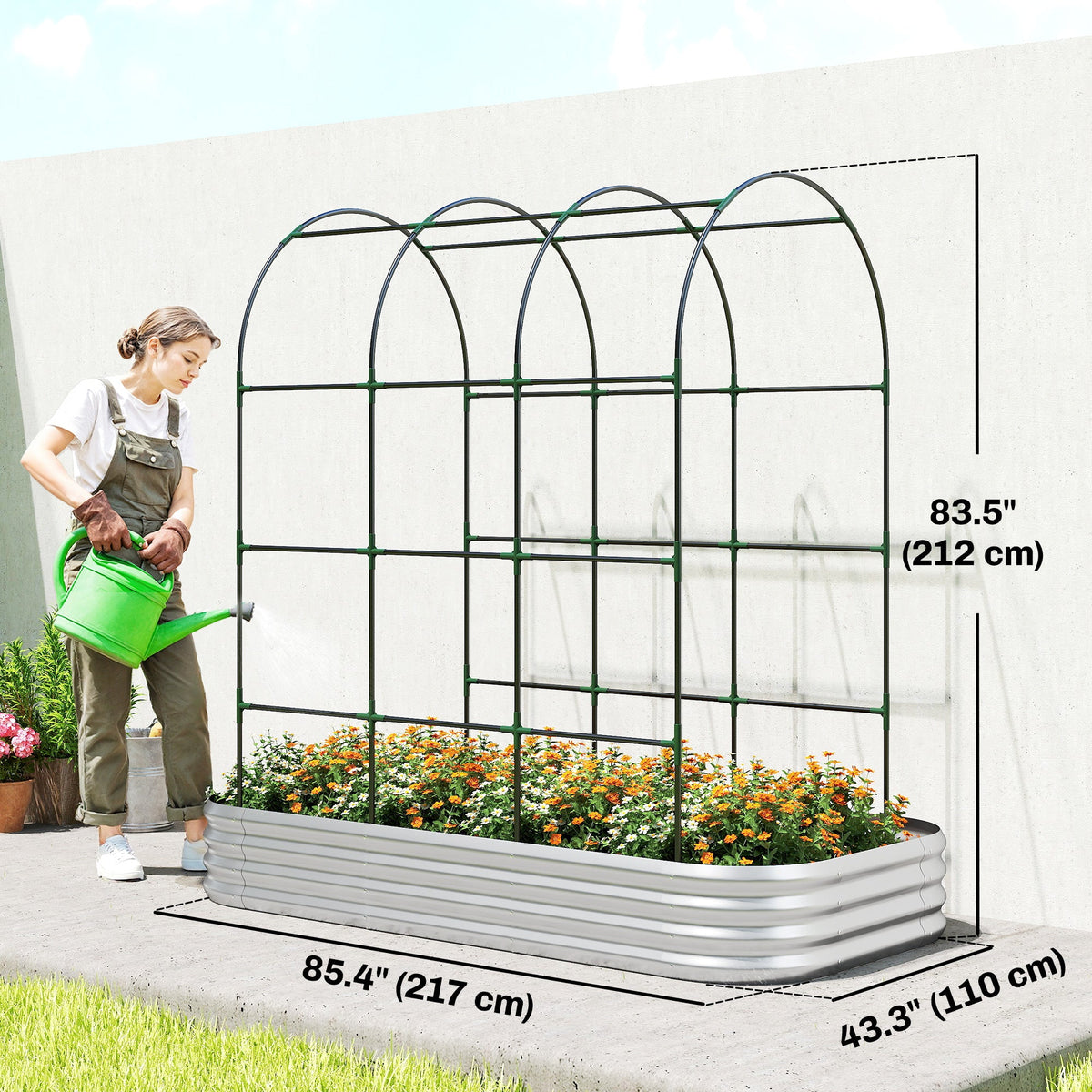 7 x 4 x 7ft Galvanized Raised Garden Bed with Arched Trellis, Silver — product view 5