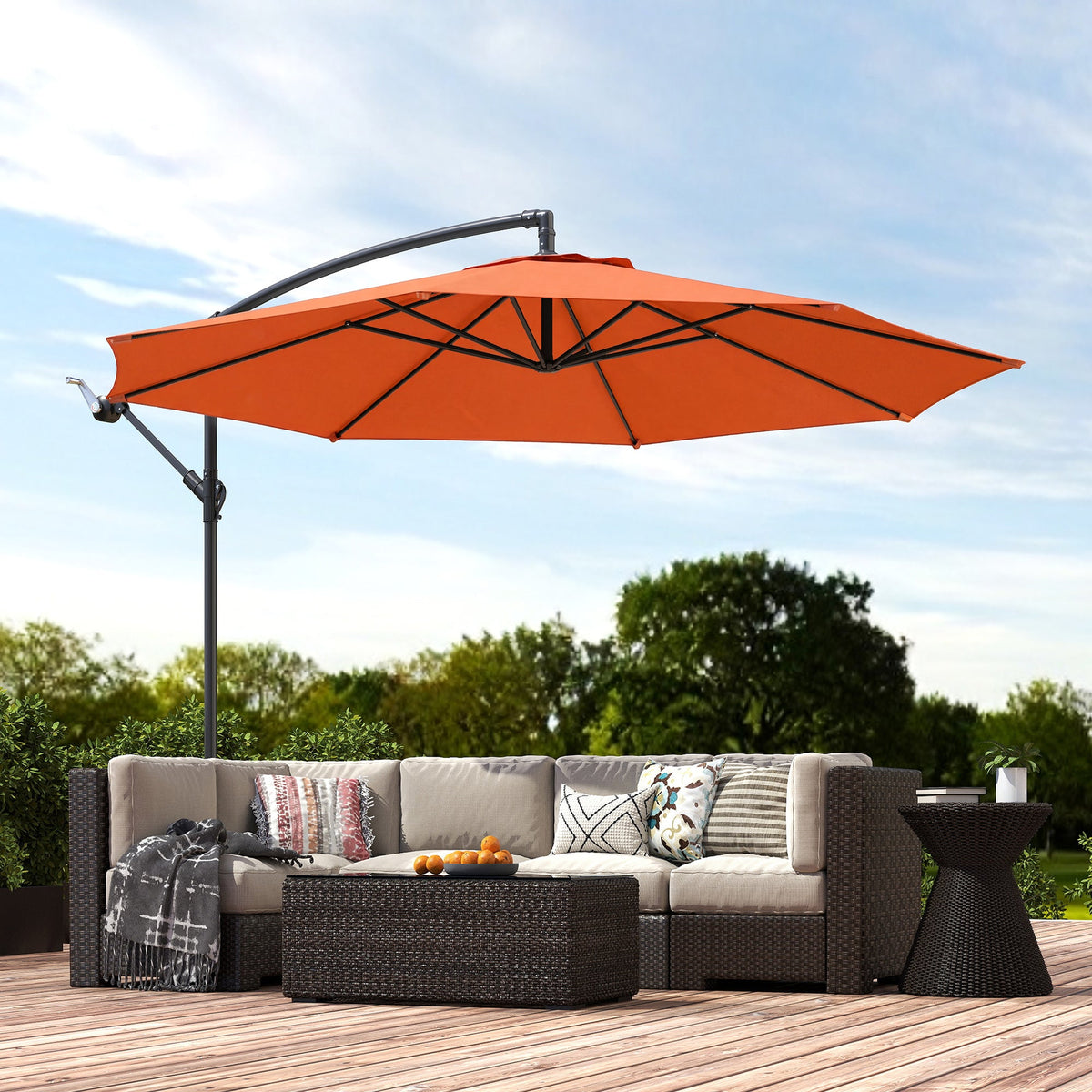 3 m Banana Parasol with Crank Handle, 8 Ribs & Cross Base, Orange — product view 3