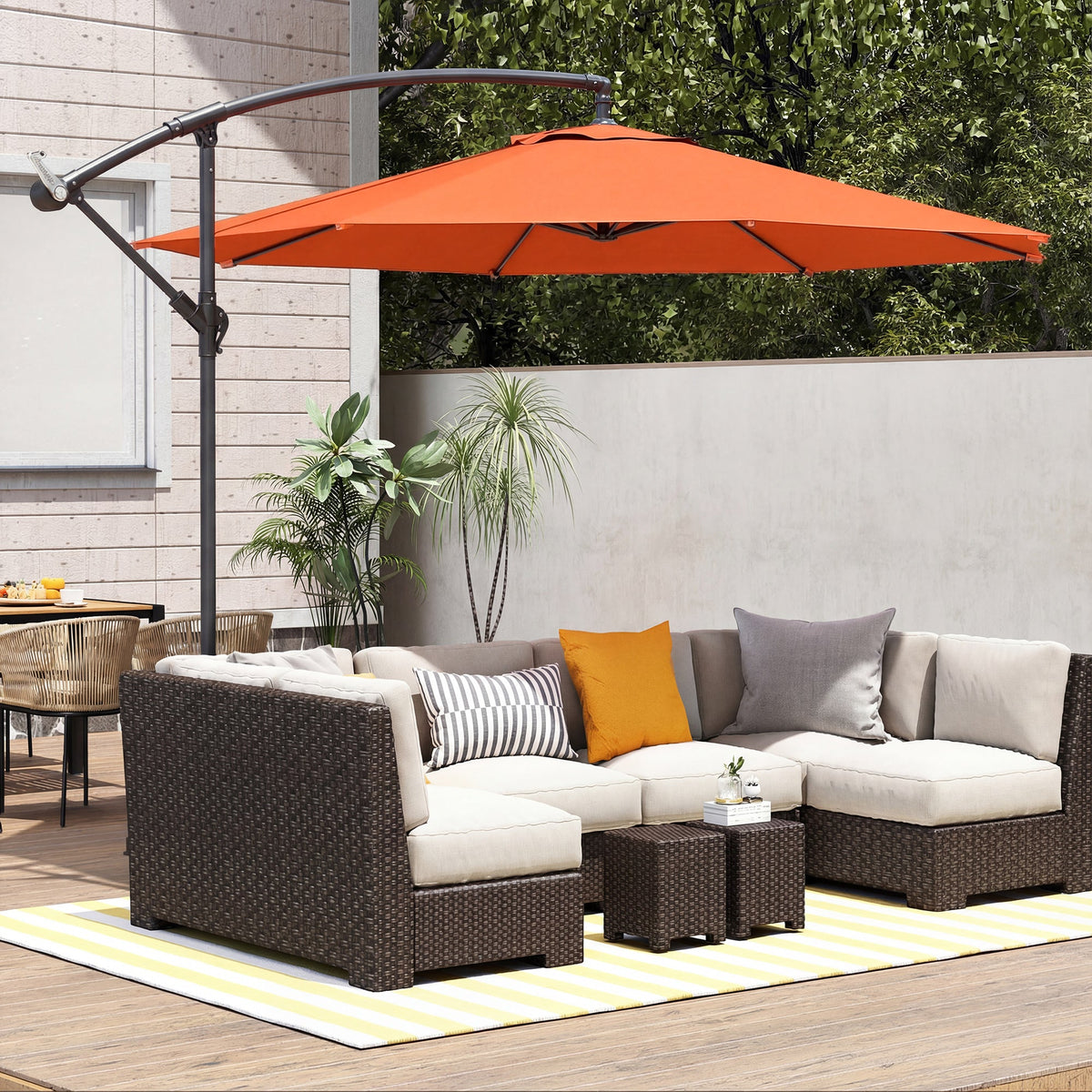 3 m Banana Parasol with Crank Handle, 8 Ribs & Cross Base, Orange — product view 4