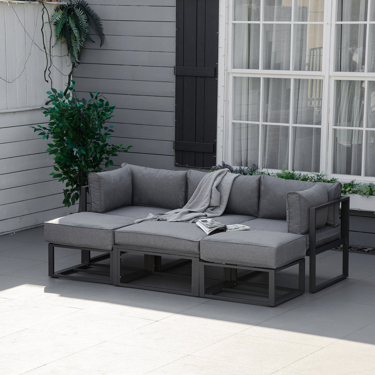 6pc Outdoor Patio Furniture Set with Daybed and Footstools, Grey — product view 4