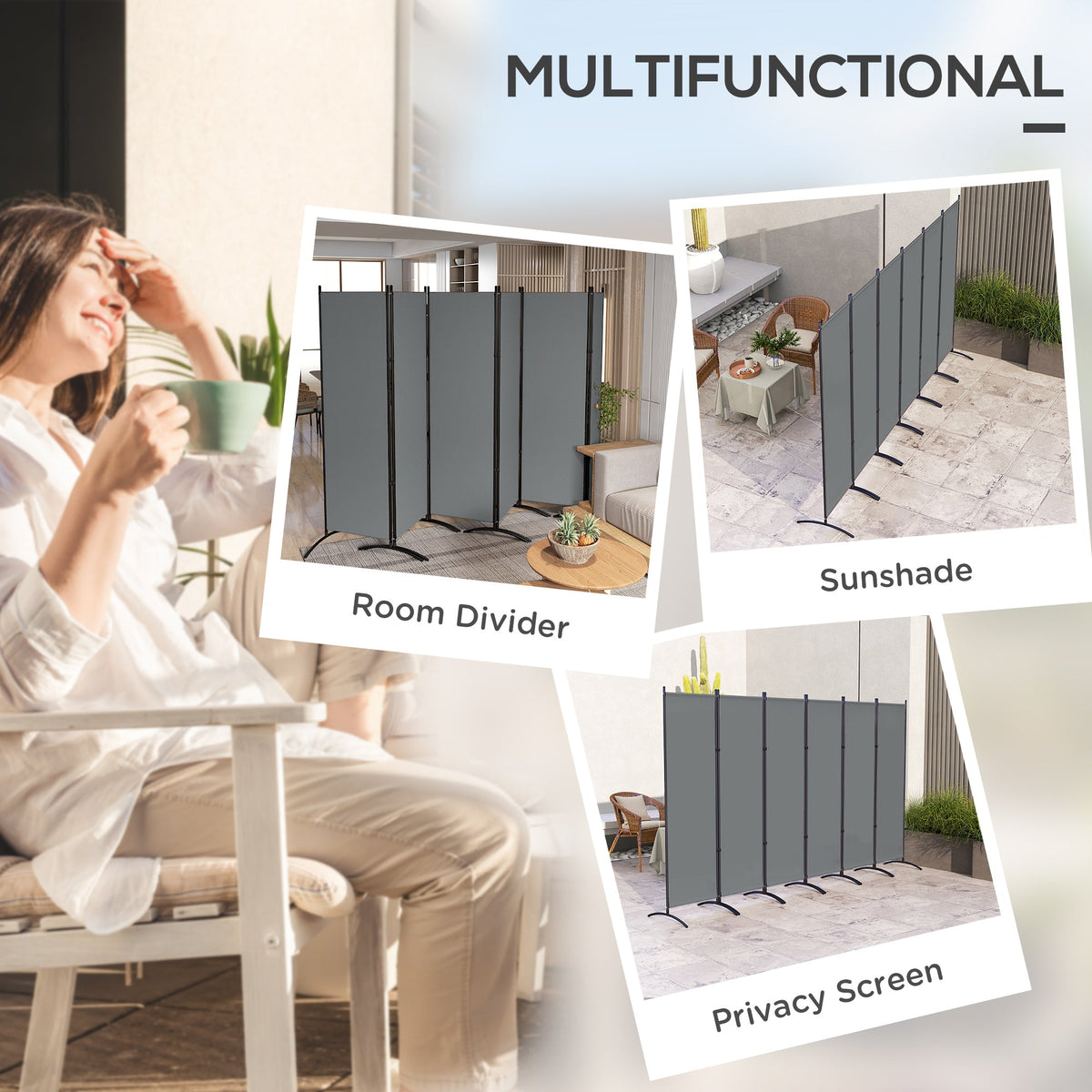 6 Panel Folding Room Divider Privacy Screen, 332 x 172 cm, Dark Grey — product view 6
