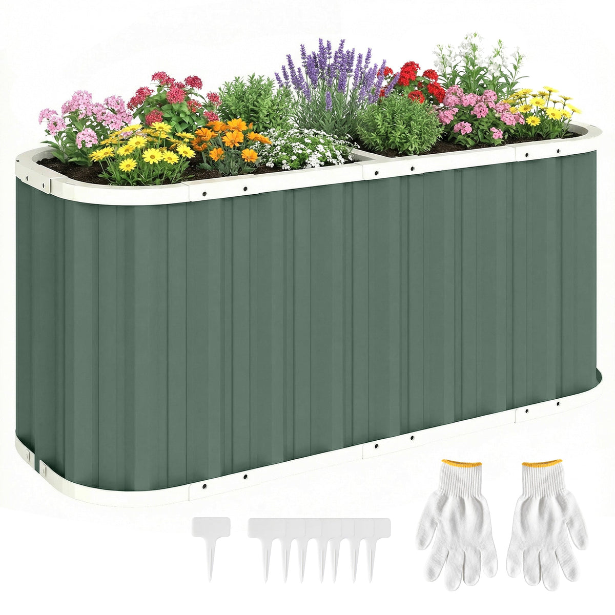 5' x 2' x 2' Galvanized Raised Garden Bed with Gloves, Light Green — product view 1