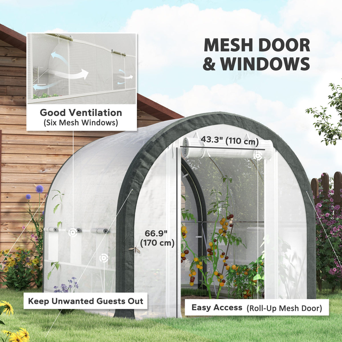 10' x 6.6' x 6.6' Walk-in Tunnel Greenhouse with 6 Windows, White — product view 6