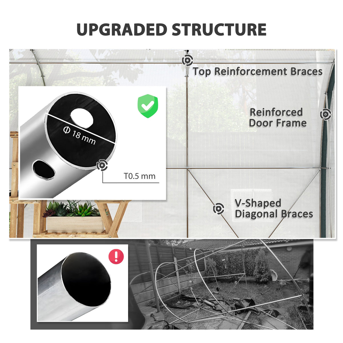 10' x 6.6' x 6.6' Walk-in Tunnel Greenhouse with 6 Windows, White — product view 7