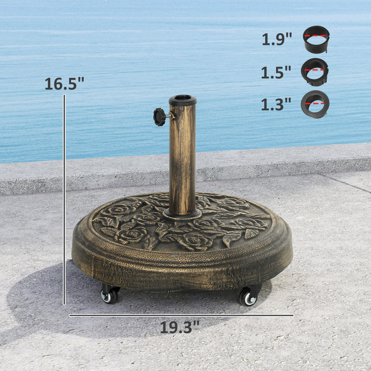 46 lbs Round Patio Umbrella Base with Wheels, Bronze — product view 5