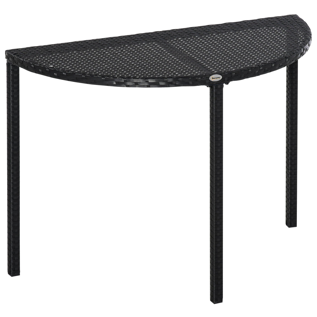 39.4" Half Round PE Rattan Side Table with Metal Frame, Black — product view 2