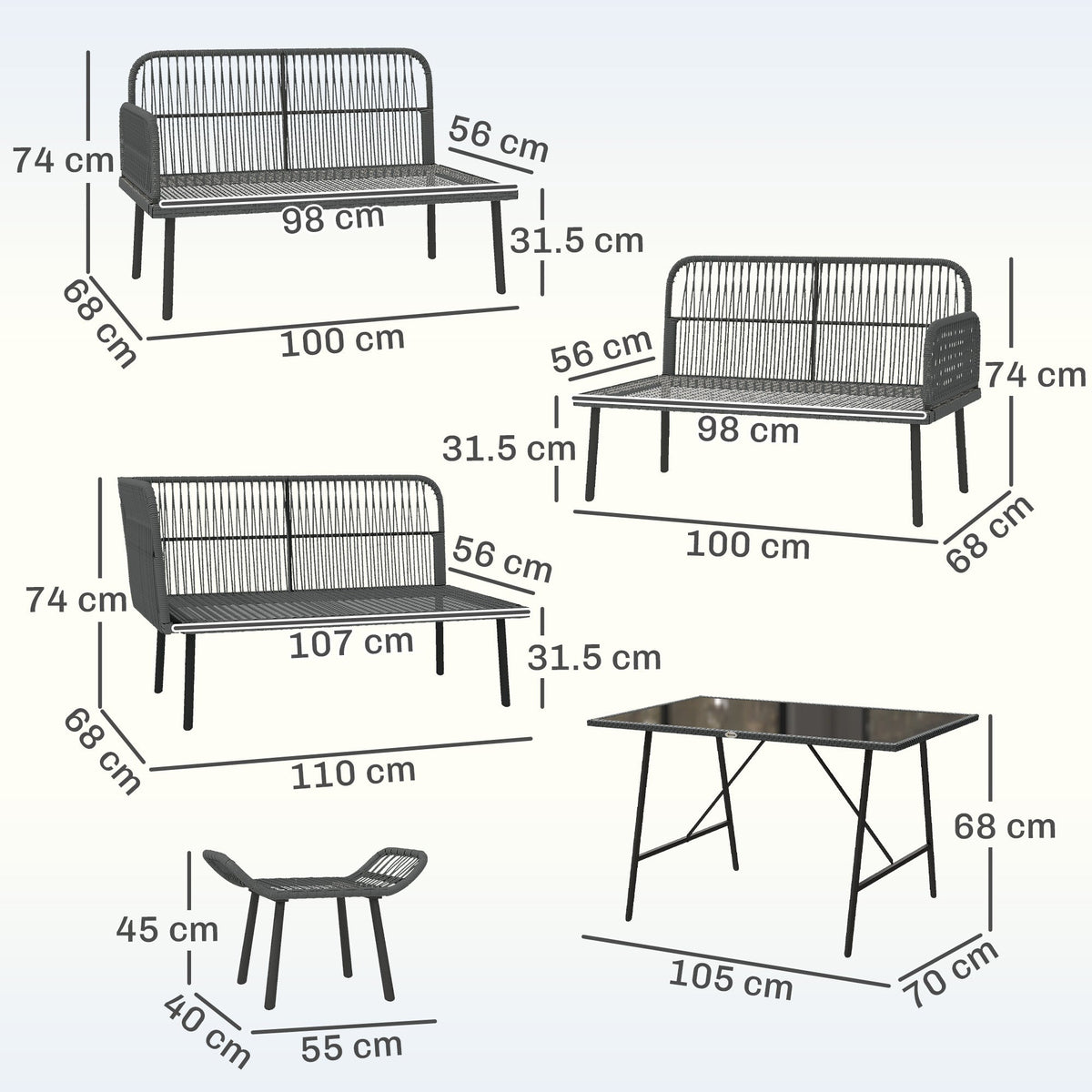 6-Piece 8-Seater Orange Rattan Corner Sofa Set with Cushions & Glass Table — product view 5