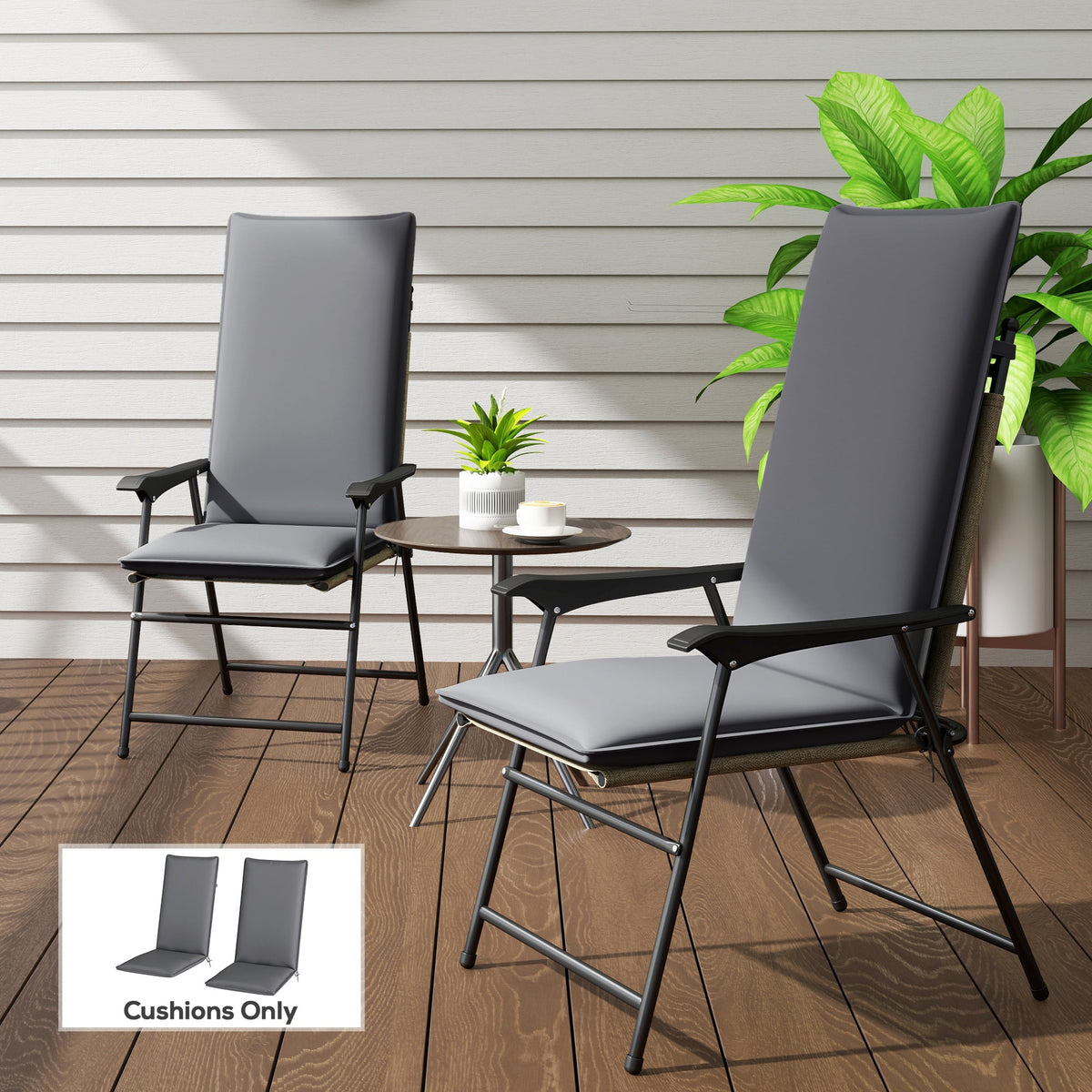 Set of 2 High Back Patio Chair Cushions with Ties, Dark Grey — product view 3