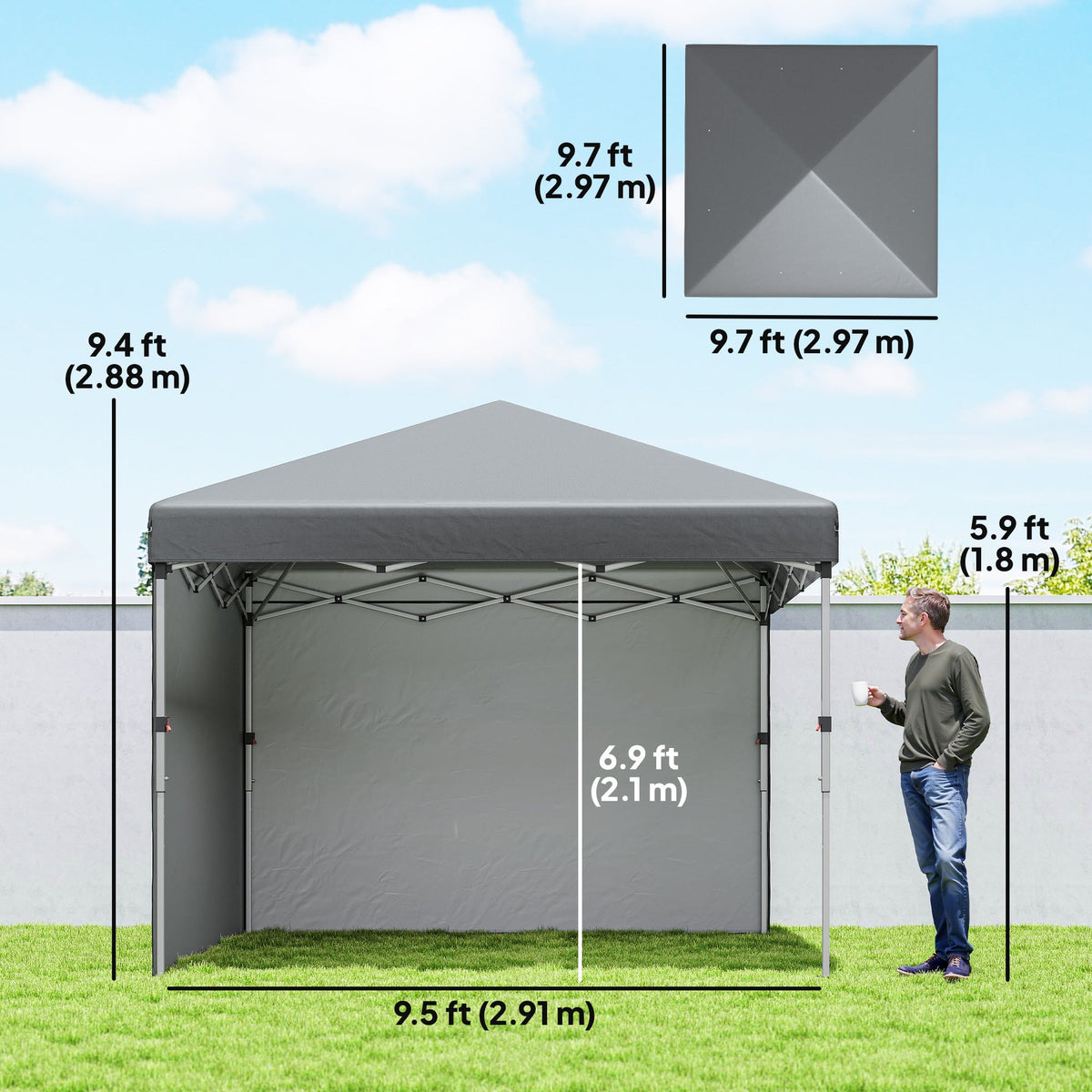 10' x 10' Pop Up Canopy Tent with Sidewalls and Roller Bag, Dark Grey — product view 5