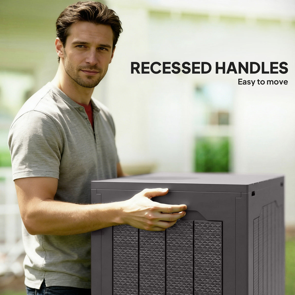 93L Plastic Garden Storage Box with Handles, Brown — product view 7