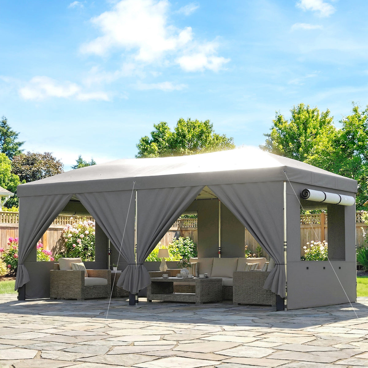 3 x 6 m Pop Up Gazebo with 6 Sidewalls, Wheeled Bag & Sandbags, Dark Grey — product view 4