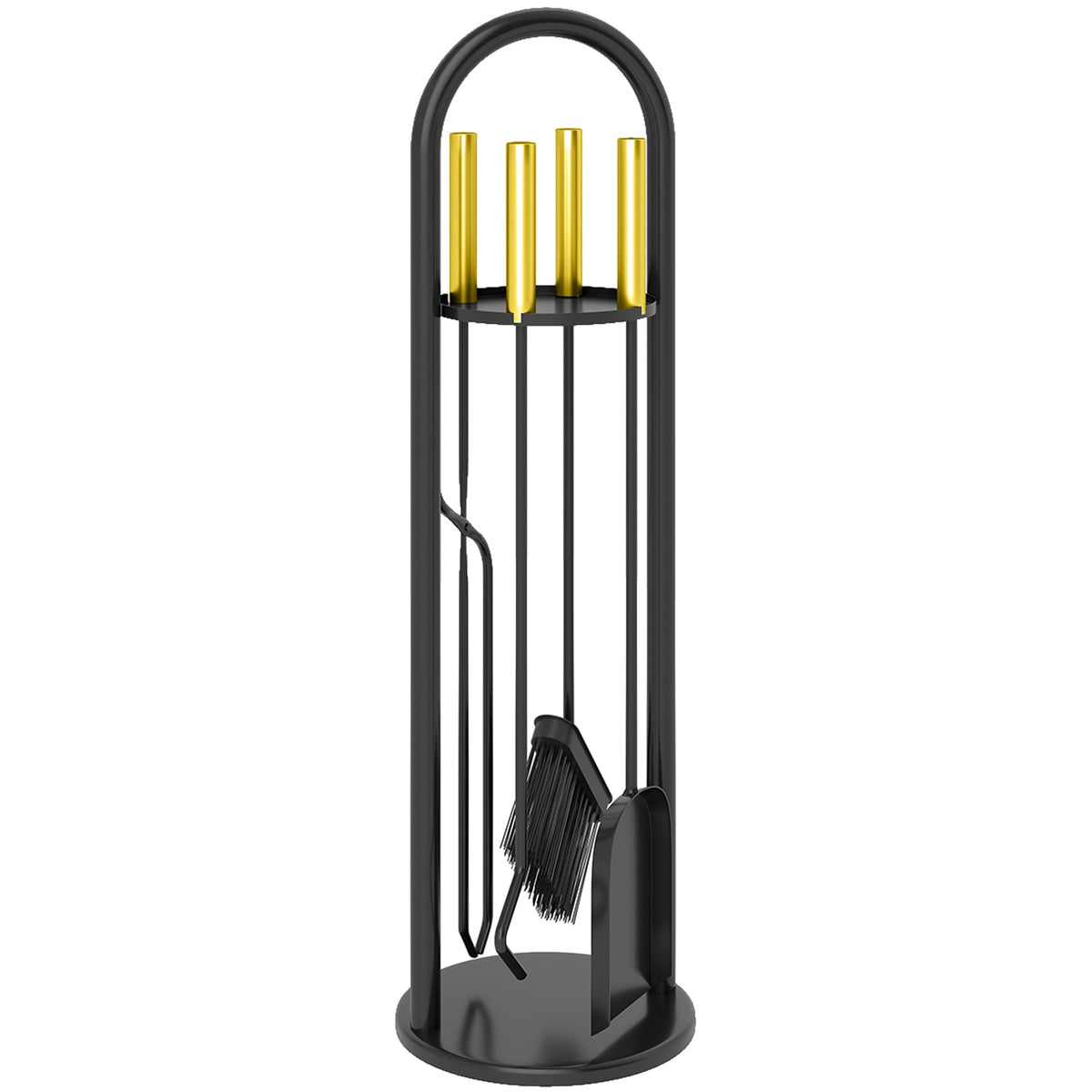 5-Piece Metal Fireplace Tool Set with Brush, Shovel, Poker, Tongs & Stand, Gold Finish — product view 1