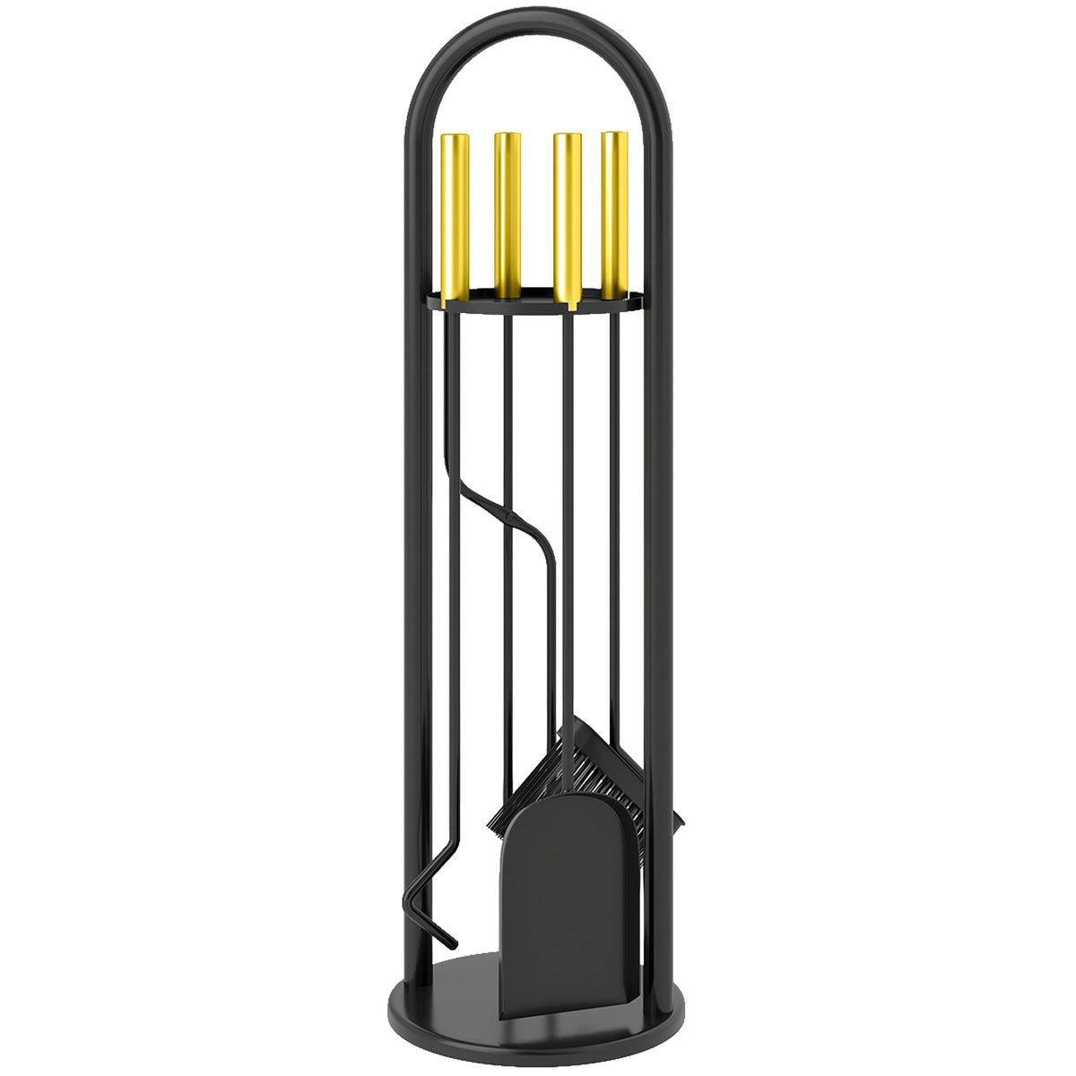 5-Piece Metal Fireplace Tool Set with Brush, Shovel, Poker, Tongs & Stand, Gold Finish — product view 2