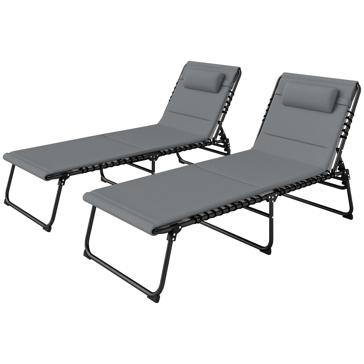 Set of 2 Folding Sun Loungers with Headrest & Side Pocket, Charcoal Grey — product view 2