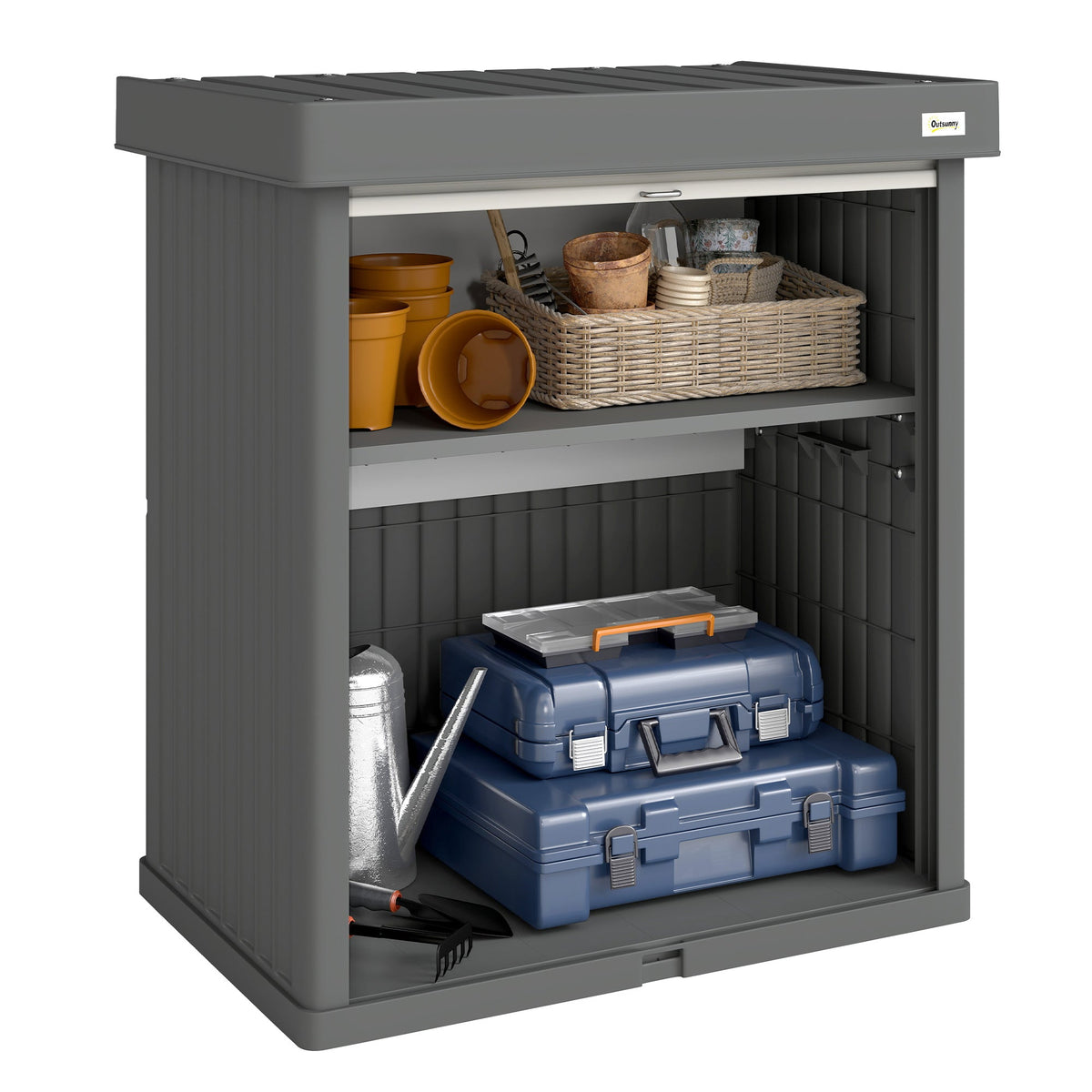 82 Gallon Outdoor Storage Box with Roll-Up Door and Removable Shelf, Grey — product view 1