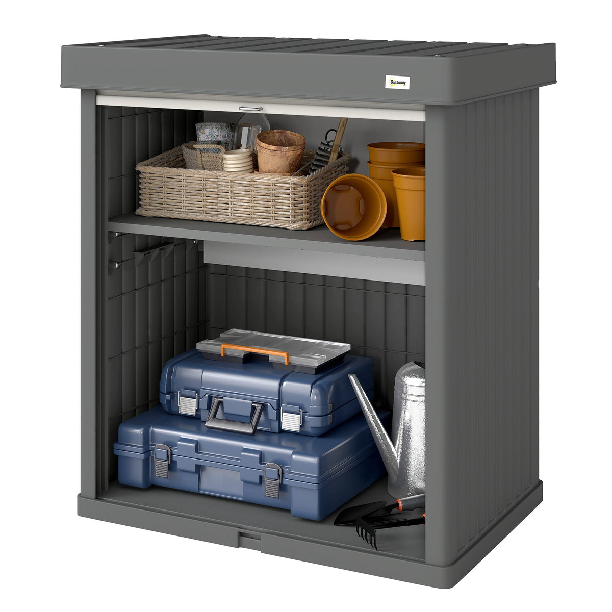 82 Gallon Outdoor Storage Box with Roll-Up Door and Removable Shelf, Grey — product view 2