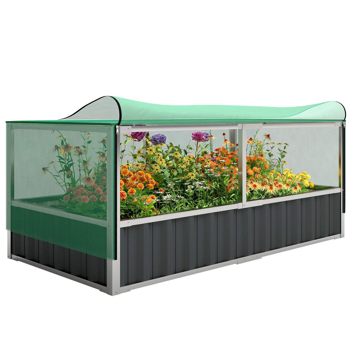 5.7 x 3 x 2.3ft Steel Raised Garden Bed with Cover and Gloves, Dark Grey — product view 1