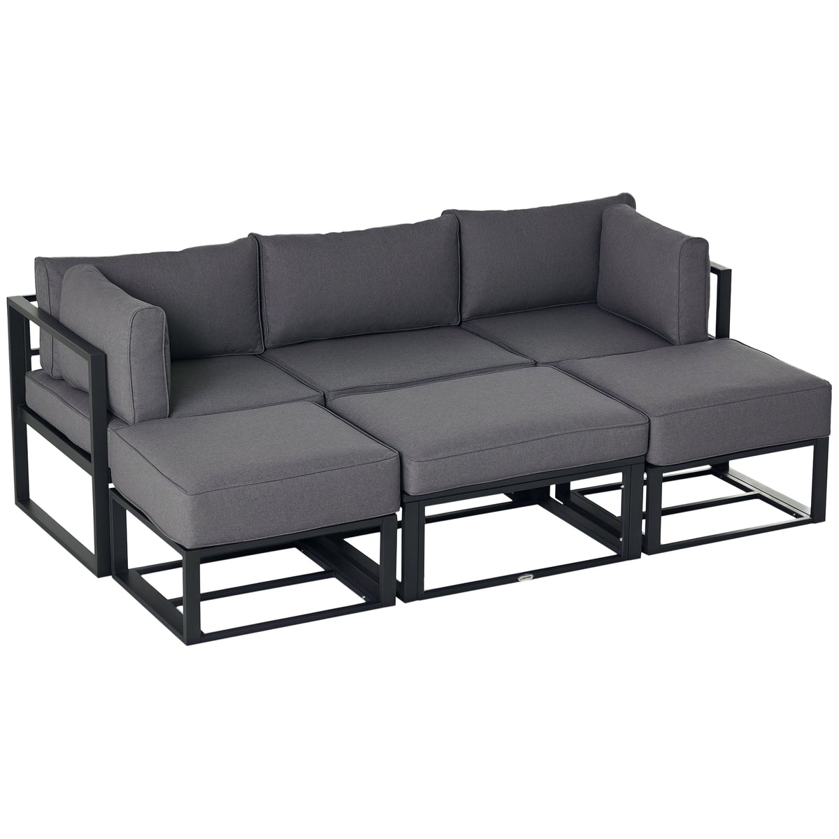 6pc Outdoor Patio Furniture Set with Daybed and Footstools, Grey — product view 1