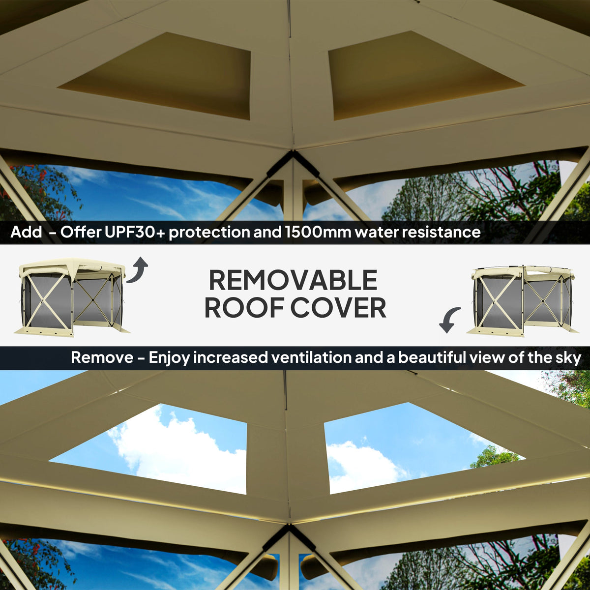 11' x 11' Pop Up Gazebo Screen Tent with UPF30+ Removable Roof Cover, Beige — product view 7
