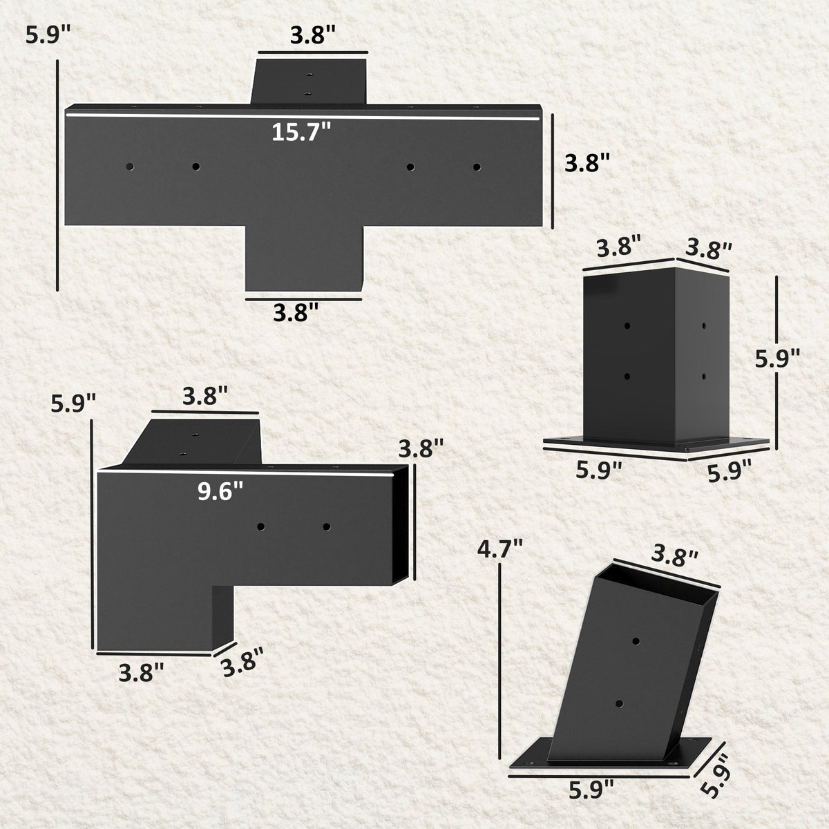 9 PCS Pergola Bracket Kit for 4" x 4" Lumber, Black — product view 5