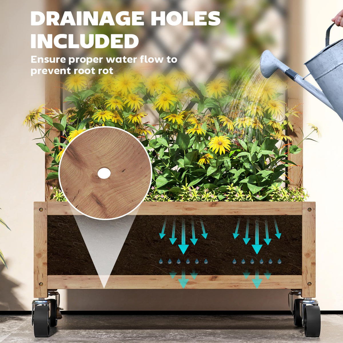 2 Pack Raised Garden Beds with Metal Trellis, Wheels and Drainage, Brown — product view 7