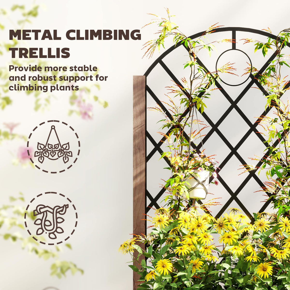 2 Pack Raised Garden Beds with Metal Trellis, Wheels and Drainage, Brown — product view 6