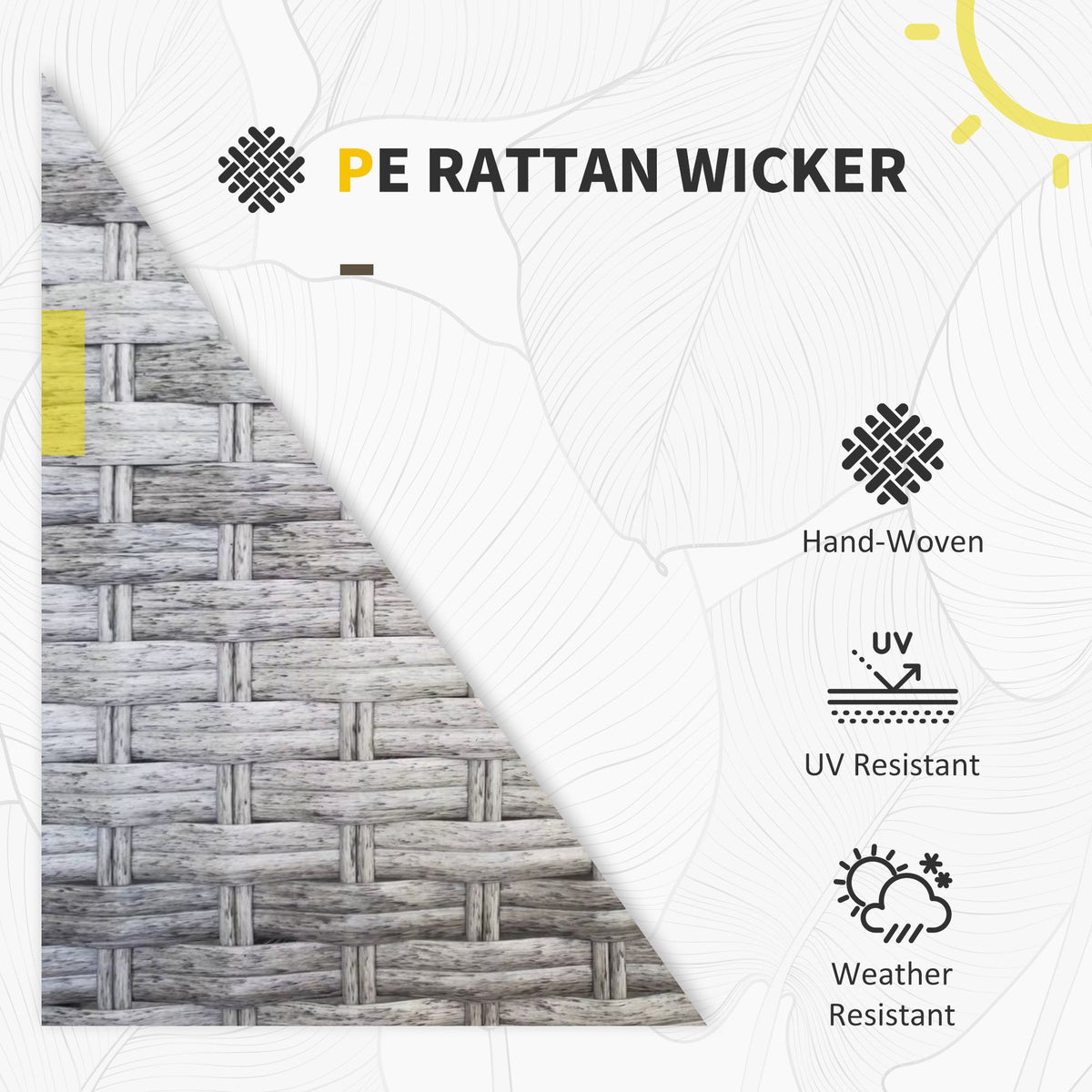 5 Piece PE Rattan Garden Furniture Set with Corner Sofa & Glass Table, Grey — product view 7