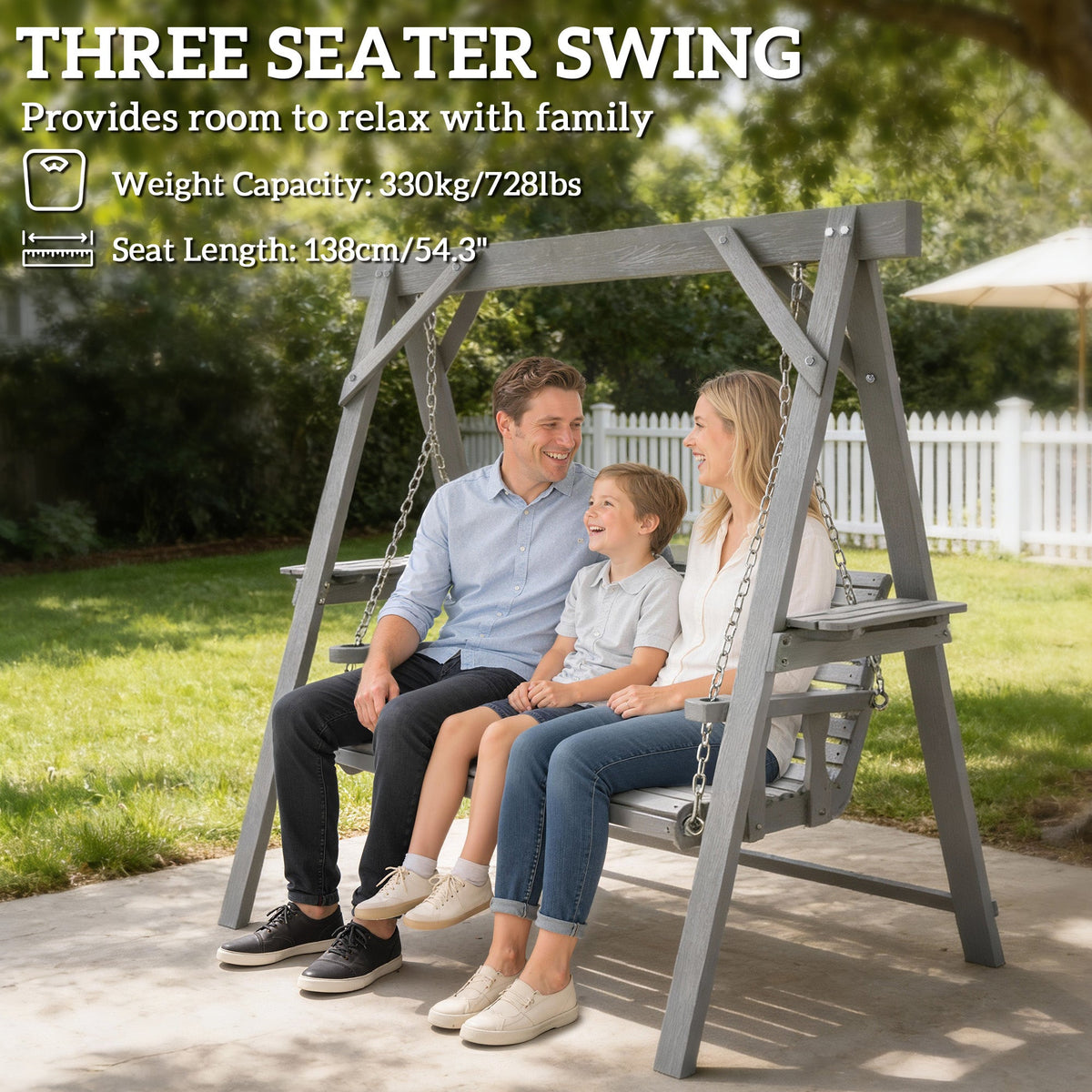 3 Seater Wooden Garden Swing Seat with Side Tables, Dark Grey — product view 6