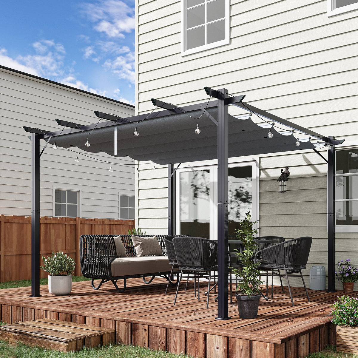 3 x 3m Pergola with Retractable Roof & Aluminium Frame, Dark Grey — product view 4