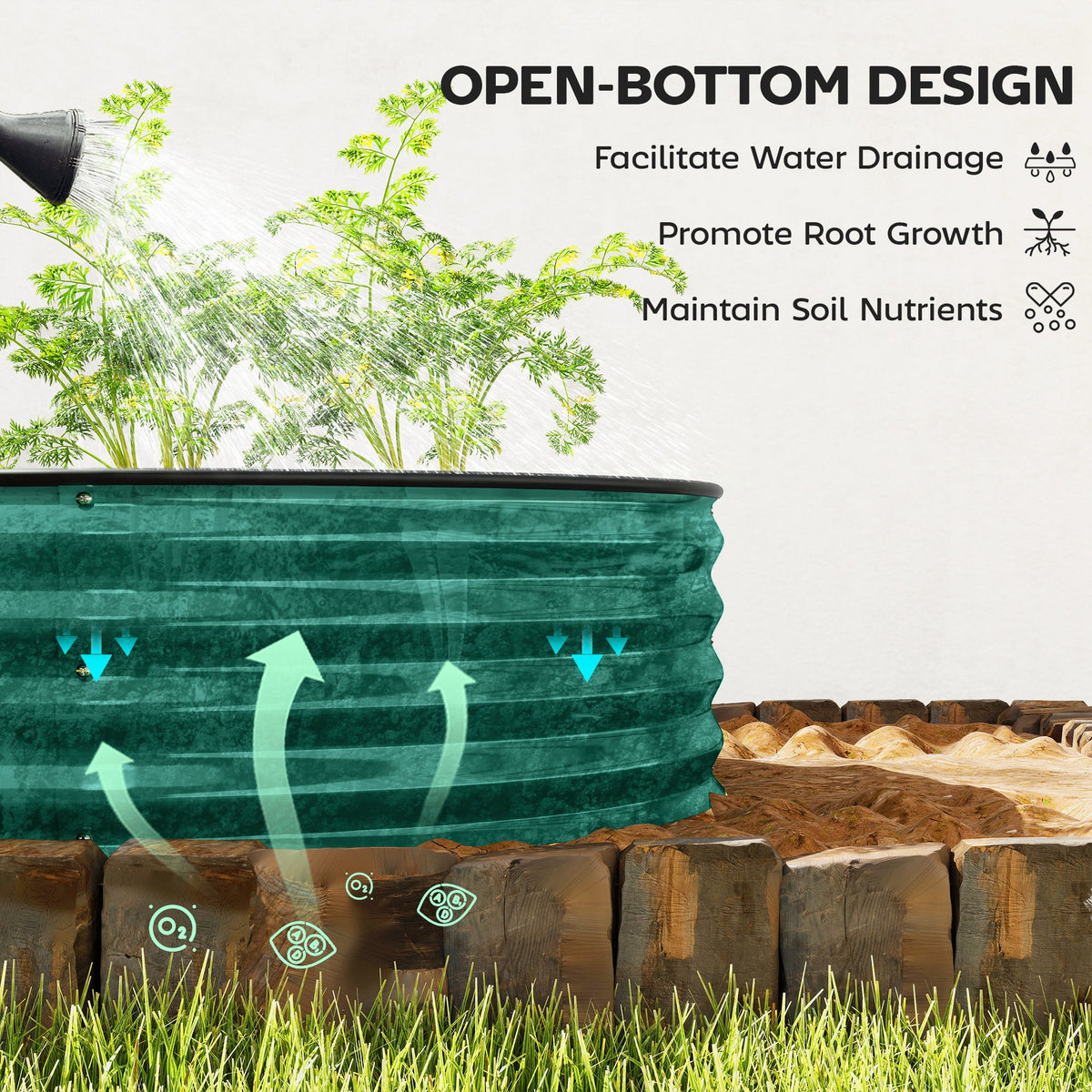 180 x 90 x 30 cm Galvanised Raised Garden Bed with Safety Edging, Light Green — product view 7