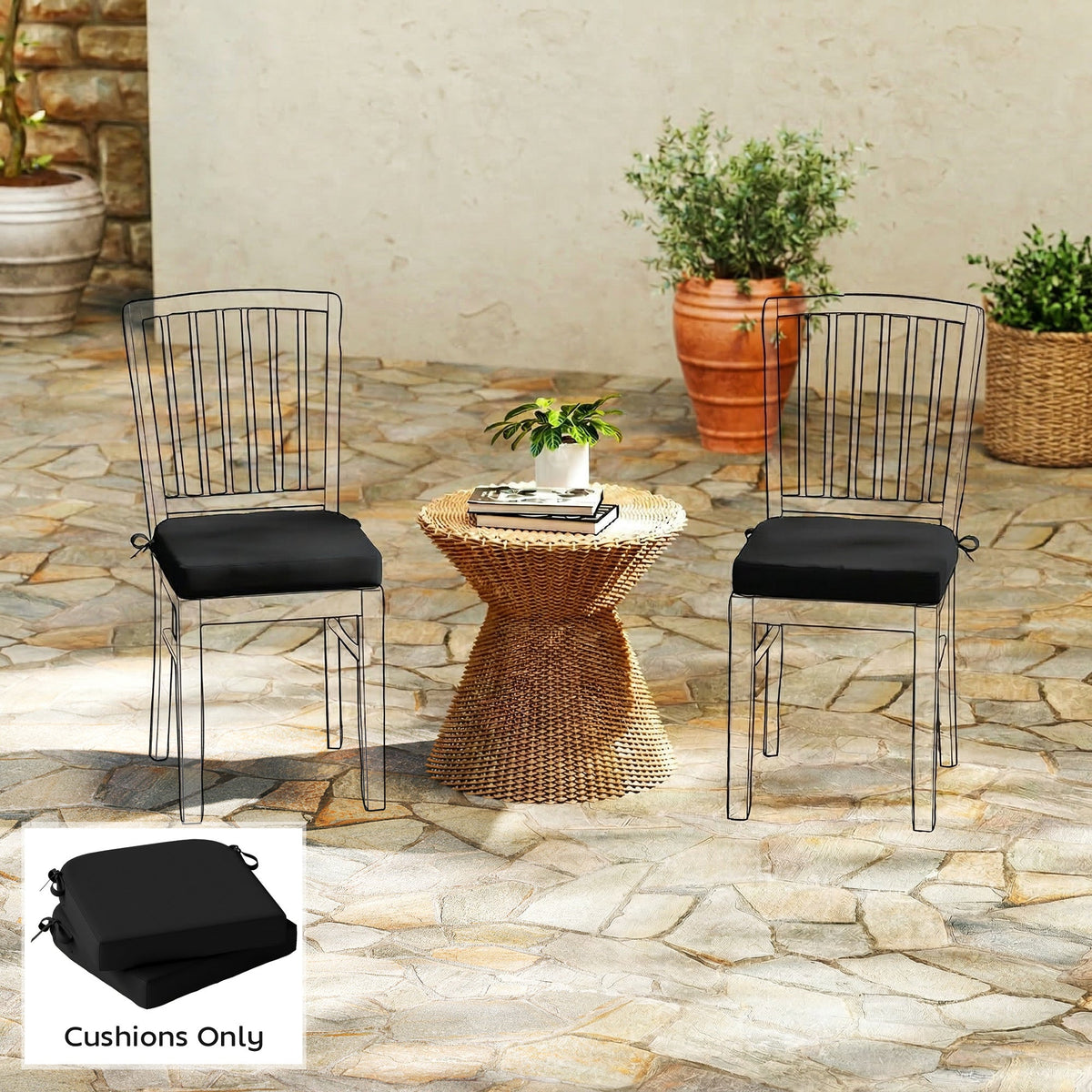 Set of 2 Outdoor Chair Seat Cushions, 40 x 40 cm, Black — product view 4