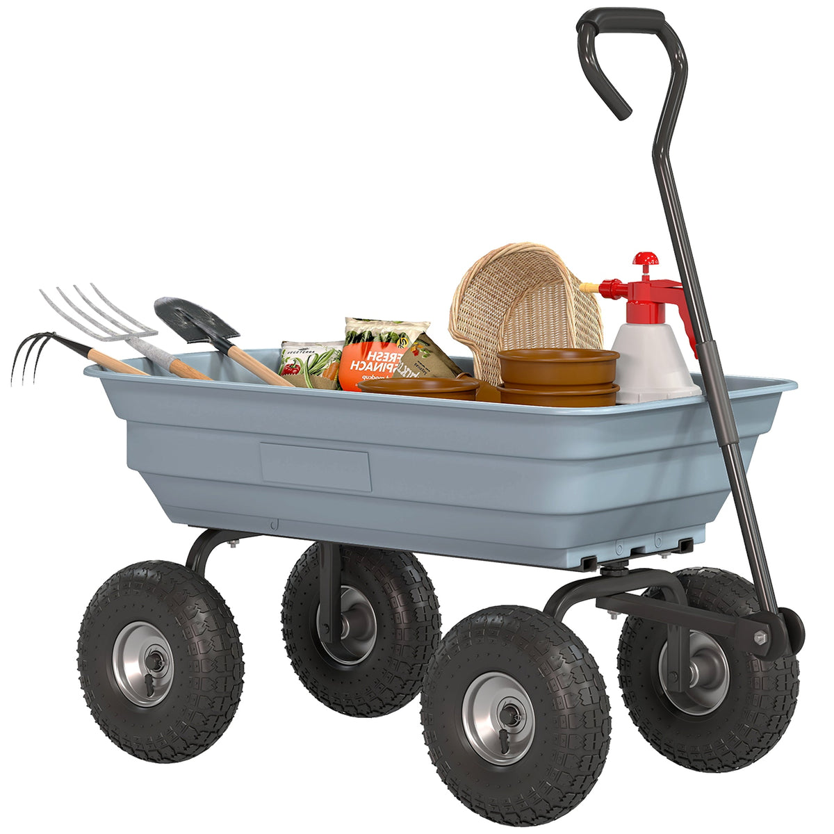 Steel Garden Cart with 10" Pneumatic Tires, 551 lbs Capacity, Grey — product view 1