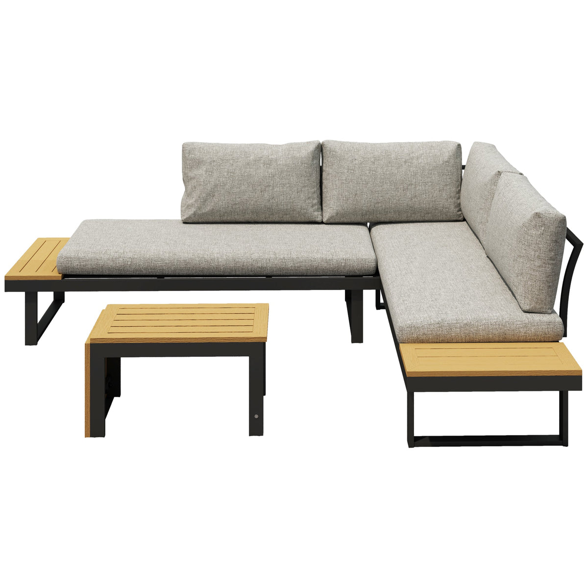3pc Sectional Patio Set with 2 Loveseats and WPC Table, Light Grey — product view 2