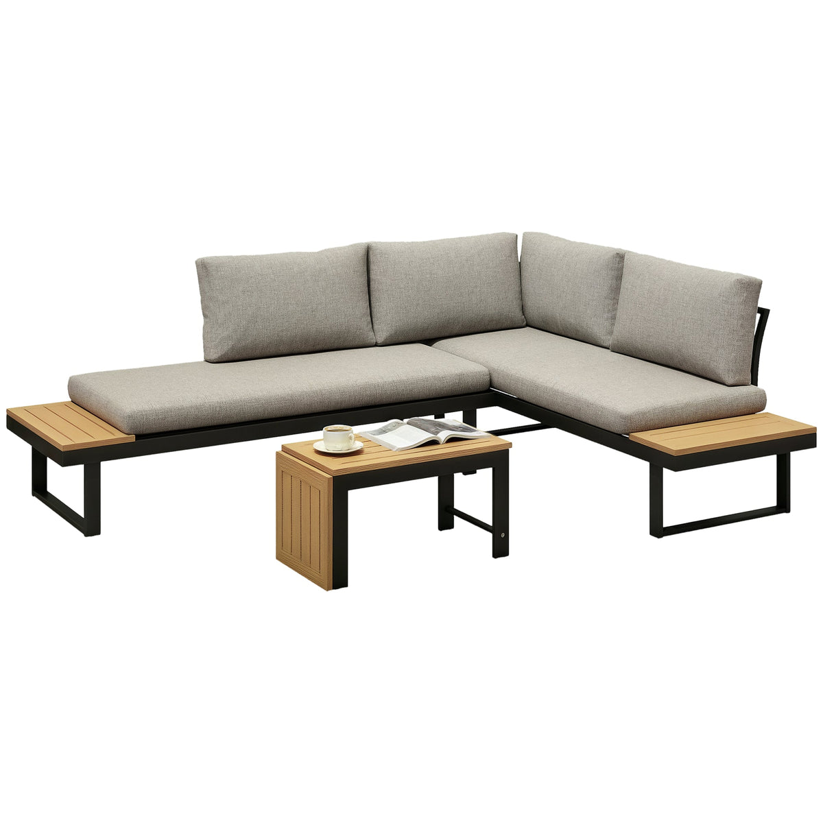3pc Sectional Patio Set with 2 Loveseats and WPC Table, Light Grey — product view 1