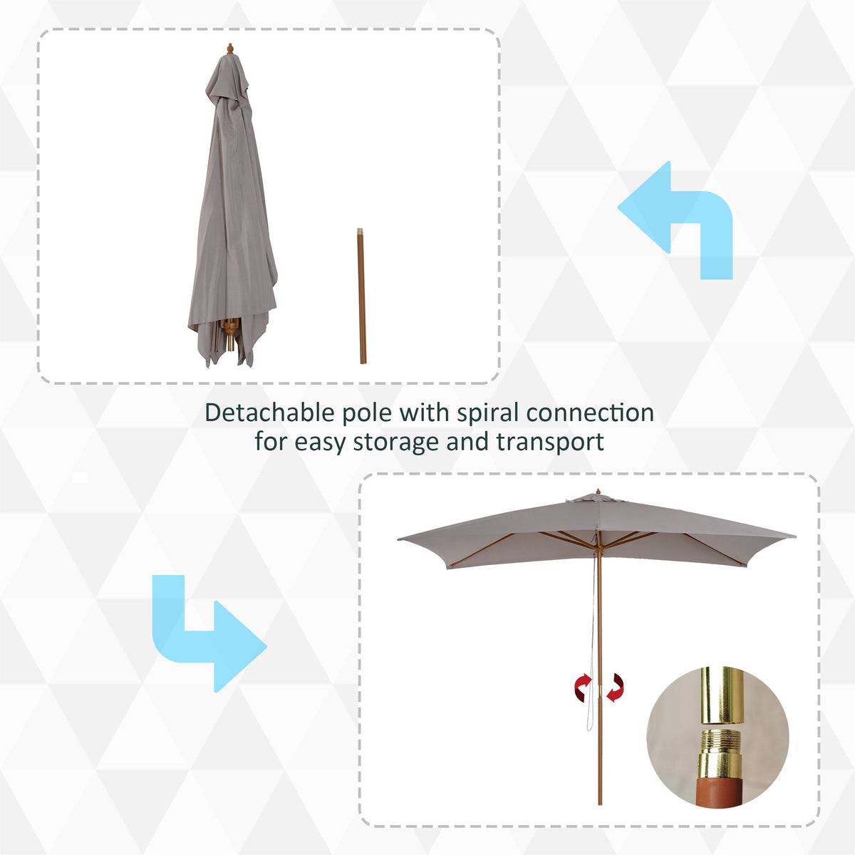 7' x 10' Wooden Patio Umbrella with Top Vent, Grey — product view 6