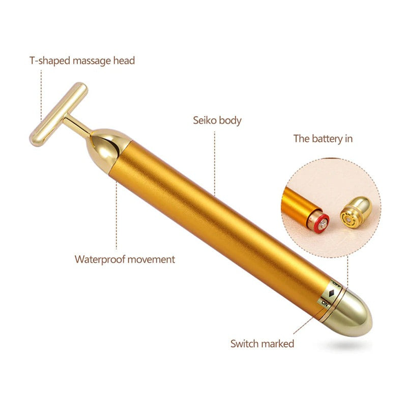 LoungeYard | Energy 24K Gold T Beauty Bar Facial Roller Massager — product view 3