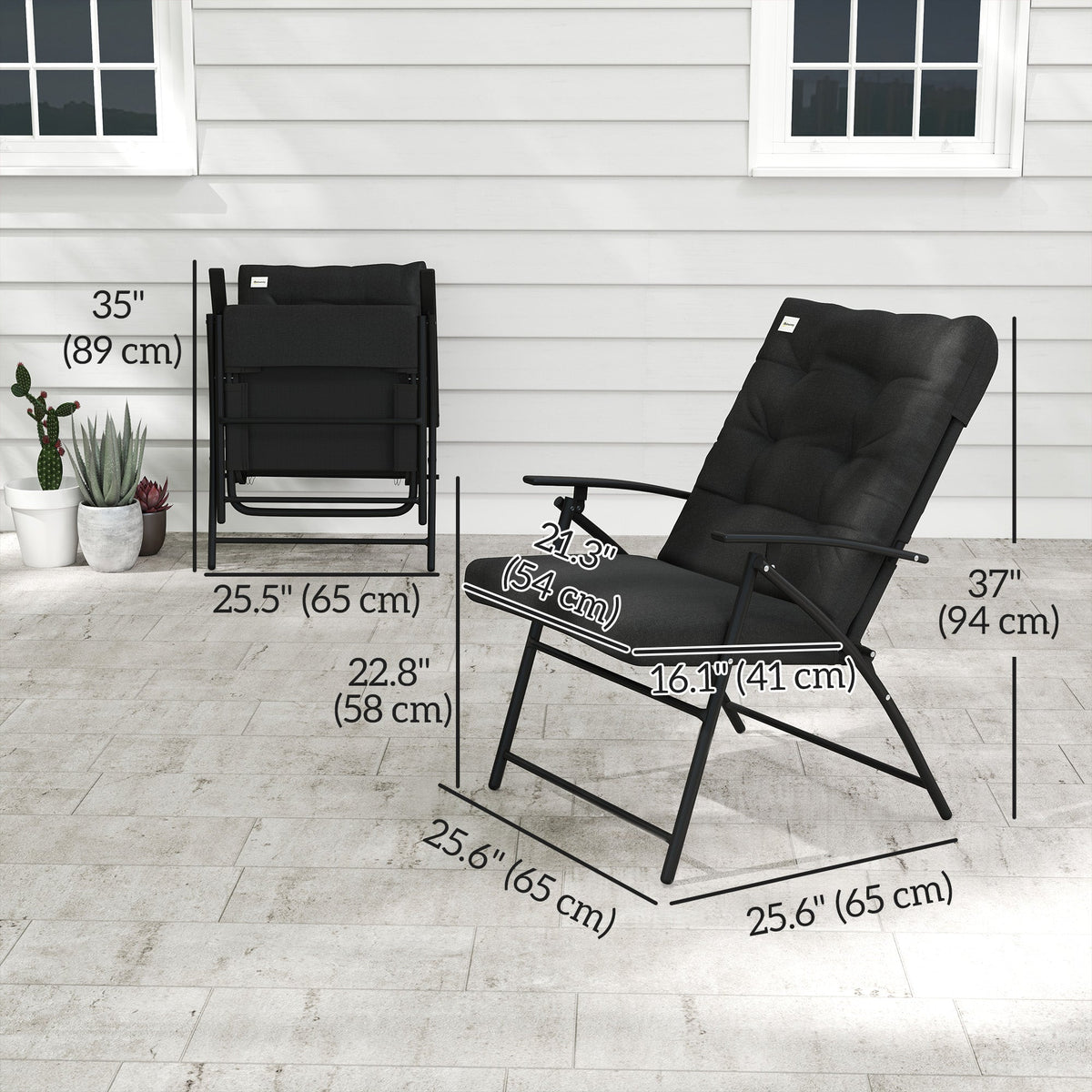 Set of 2 Folding Outdoor Dining Chairs with Adjustable Backrest, Black — product view 5