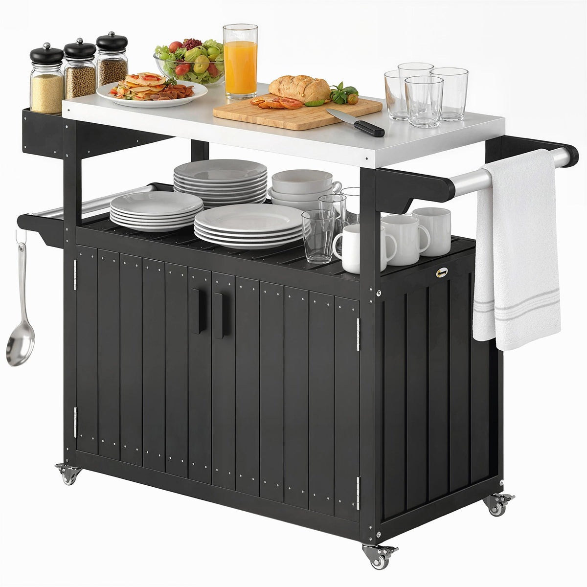 Outdoor Bar Cart with Storage Cabinet, Black — product view 1