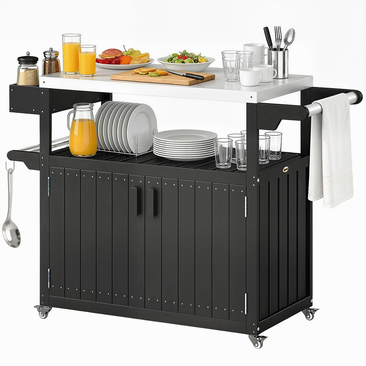 Outdoor Bar Cart with Storage Cabinet, Black — product view 2