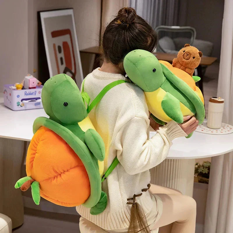 LoungeYard | Green Orange Turtle Plush Backpack — product view 7