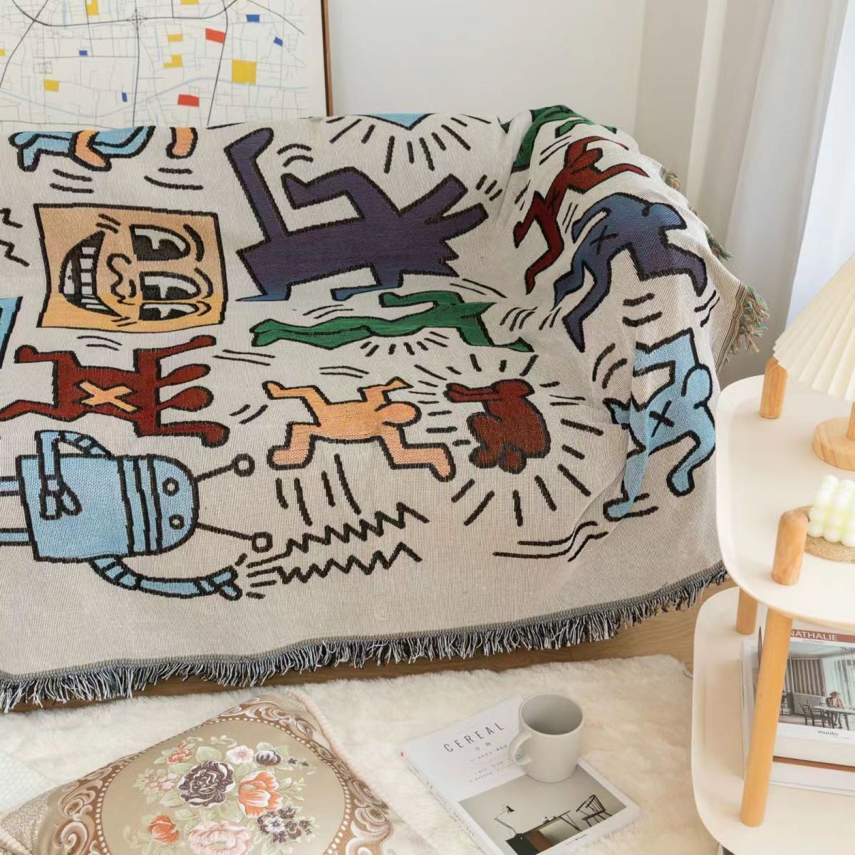 Keith Haring Puzzle Throw Blanket with Jacquard Pattern — product view 2